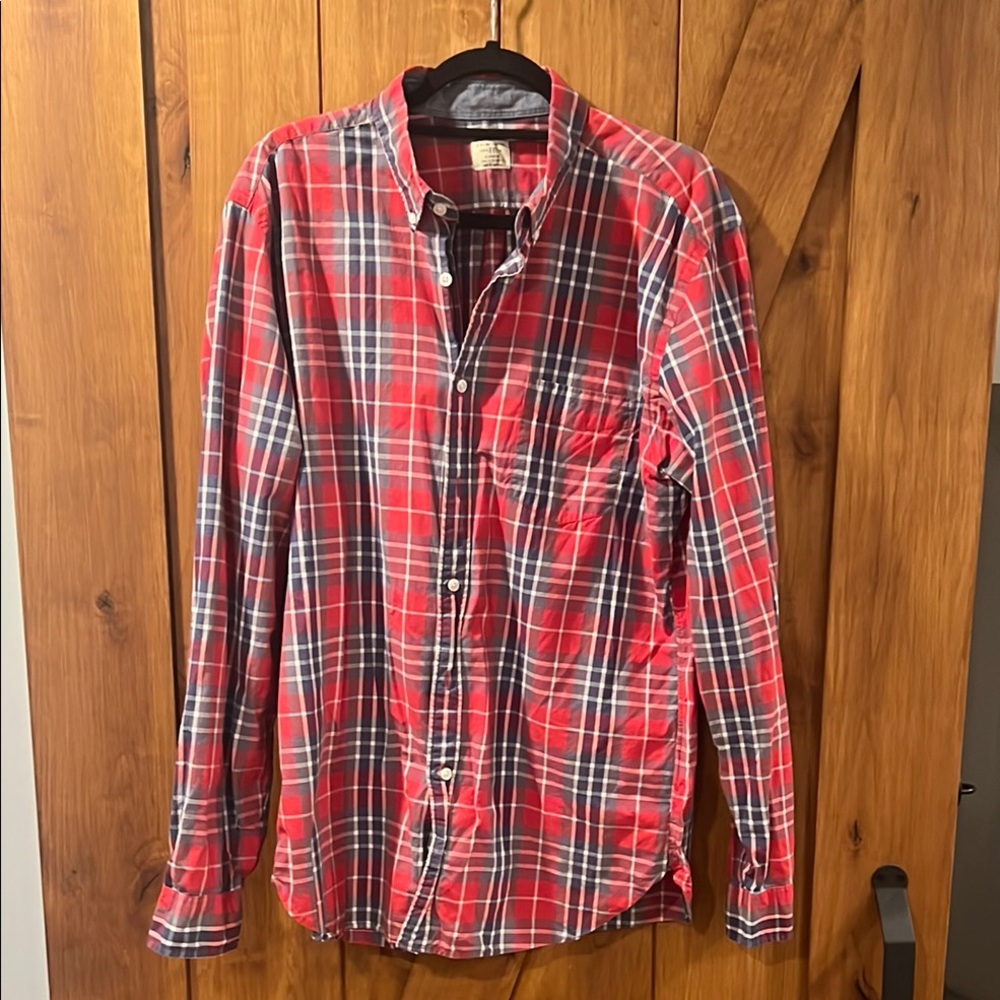 J. Crew Casual Red and Blue Plaid Button Down Shirt